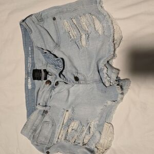 Light Blue Distressed Denim Shorts